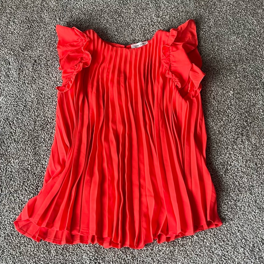 Orange Pleated Ruffle Sleeveless Blouse. Brand New Size Small Carole Creation